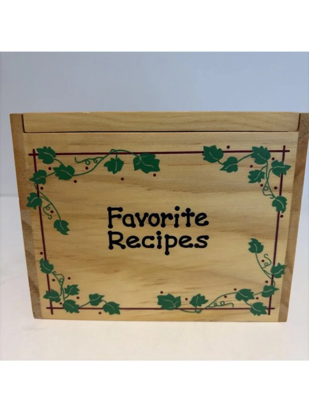 Vintage Wood Recipe Box Painted Leaves Ivy Cottagecore Country Kitchen 1980s